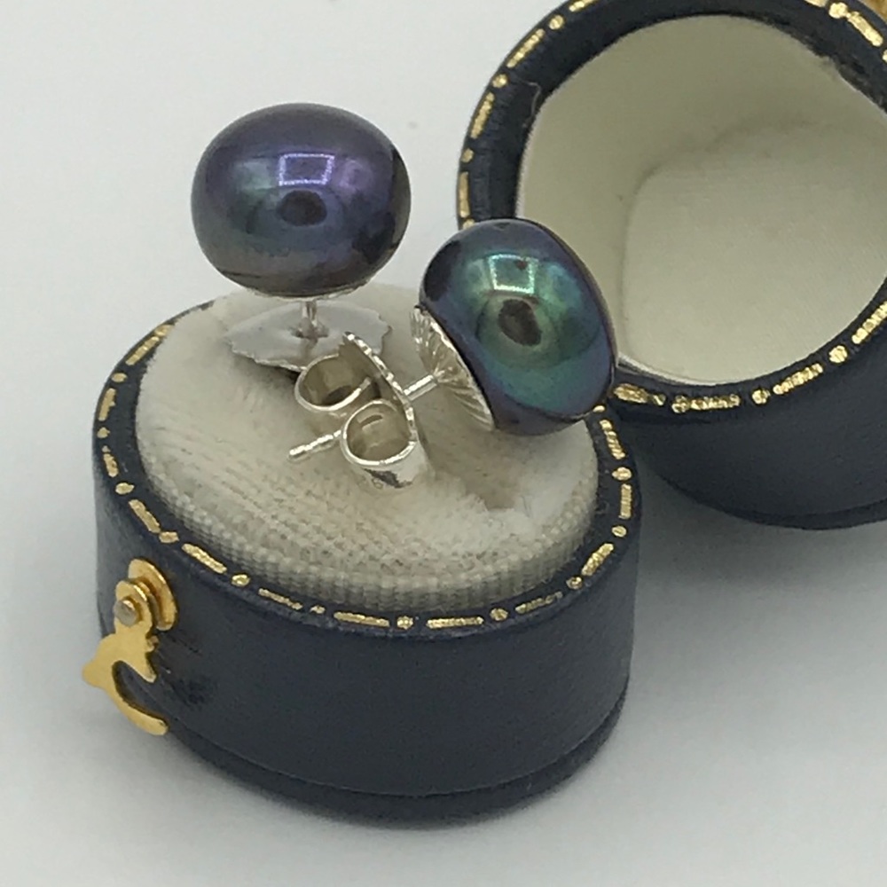 10mm Blue Peacock Pearls set in sterling silver